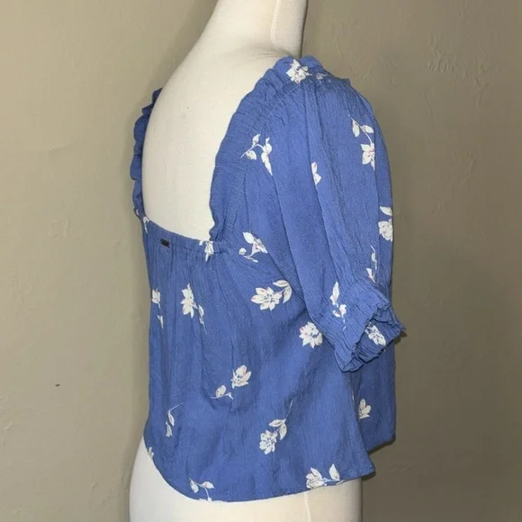 BILLABONG off the shoulder blue floral babydoll top cuffed sleeve in women’s S - Picture 6 of 10